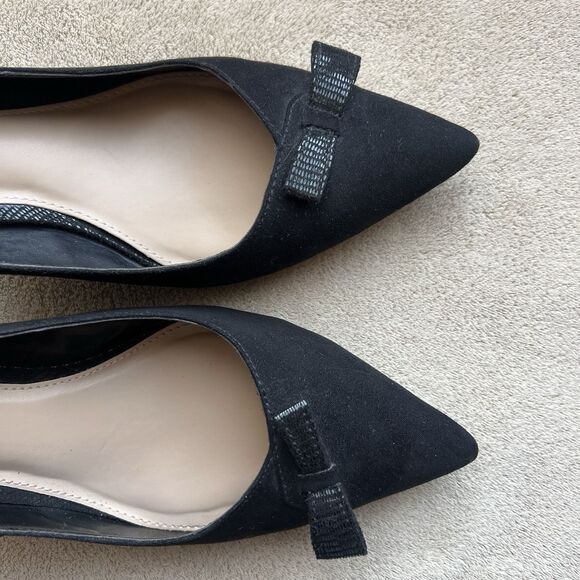 Kelly & Katie Zonya Black Faux Suede Textile Heels Pumps Women US 8.5 EU 39 Bow - Picture 15 of 16